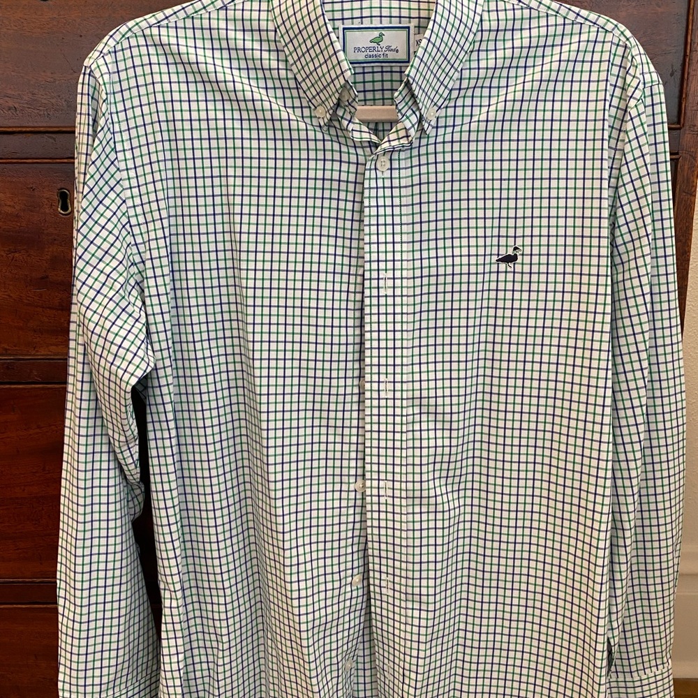 Properly Tide Men's Blue and White Checkered Shirt